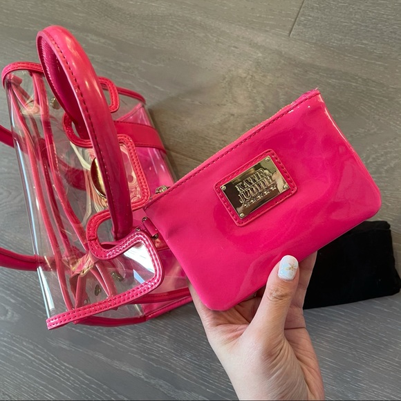 EUC ❤️‍🔥 TRANSPARENT NEON PINK 🩷 handbag handheld bag 🇭🇰i.t Katie Judith - Picture 12 of 15